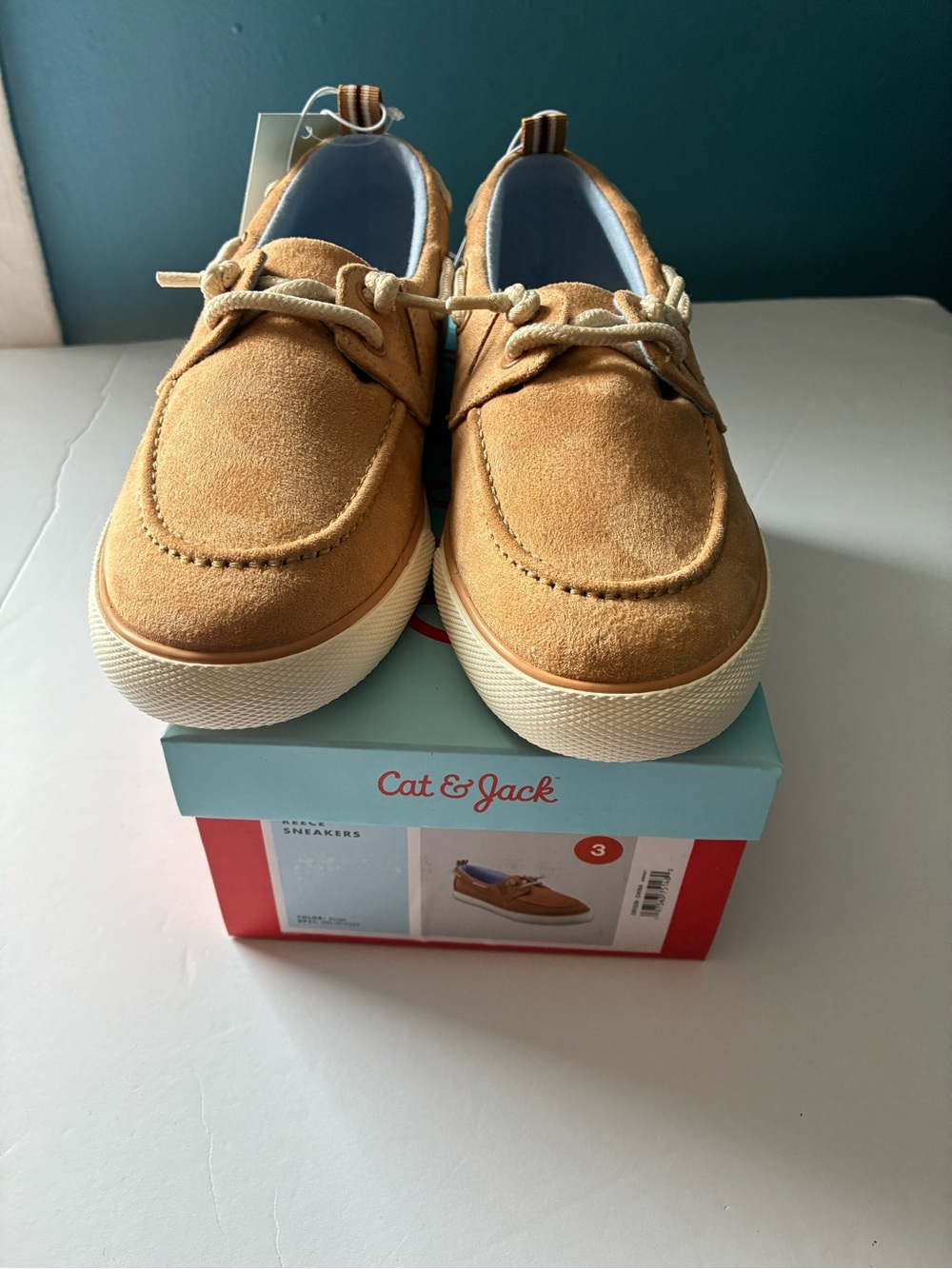 Cat & Jack Boys Reece Boat Shoes, Size 3 (US Youth), Tan, New in Box